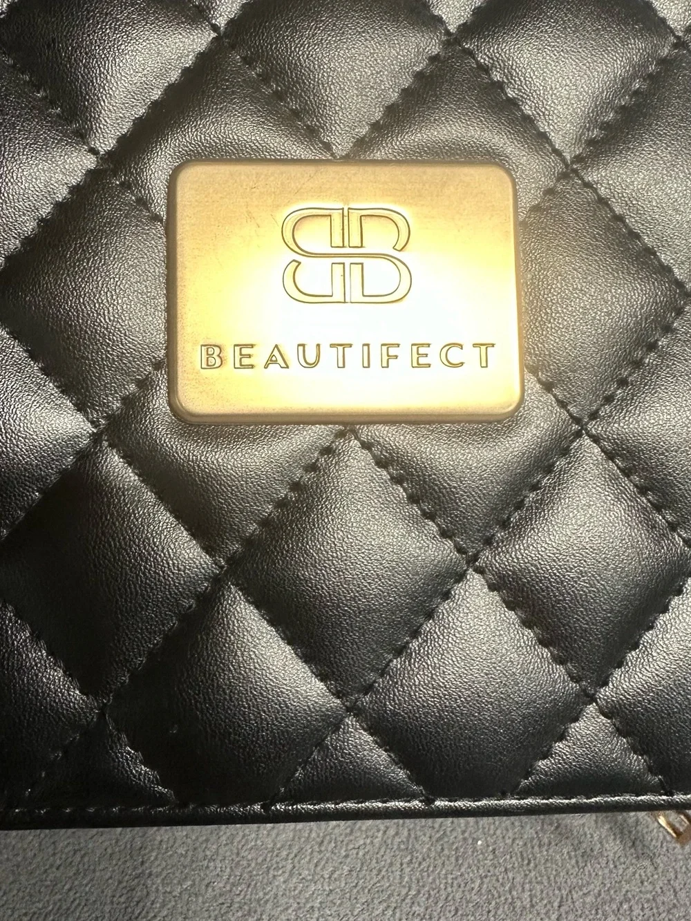 Quilted Black Cosmetic Case with Gold Hardware